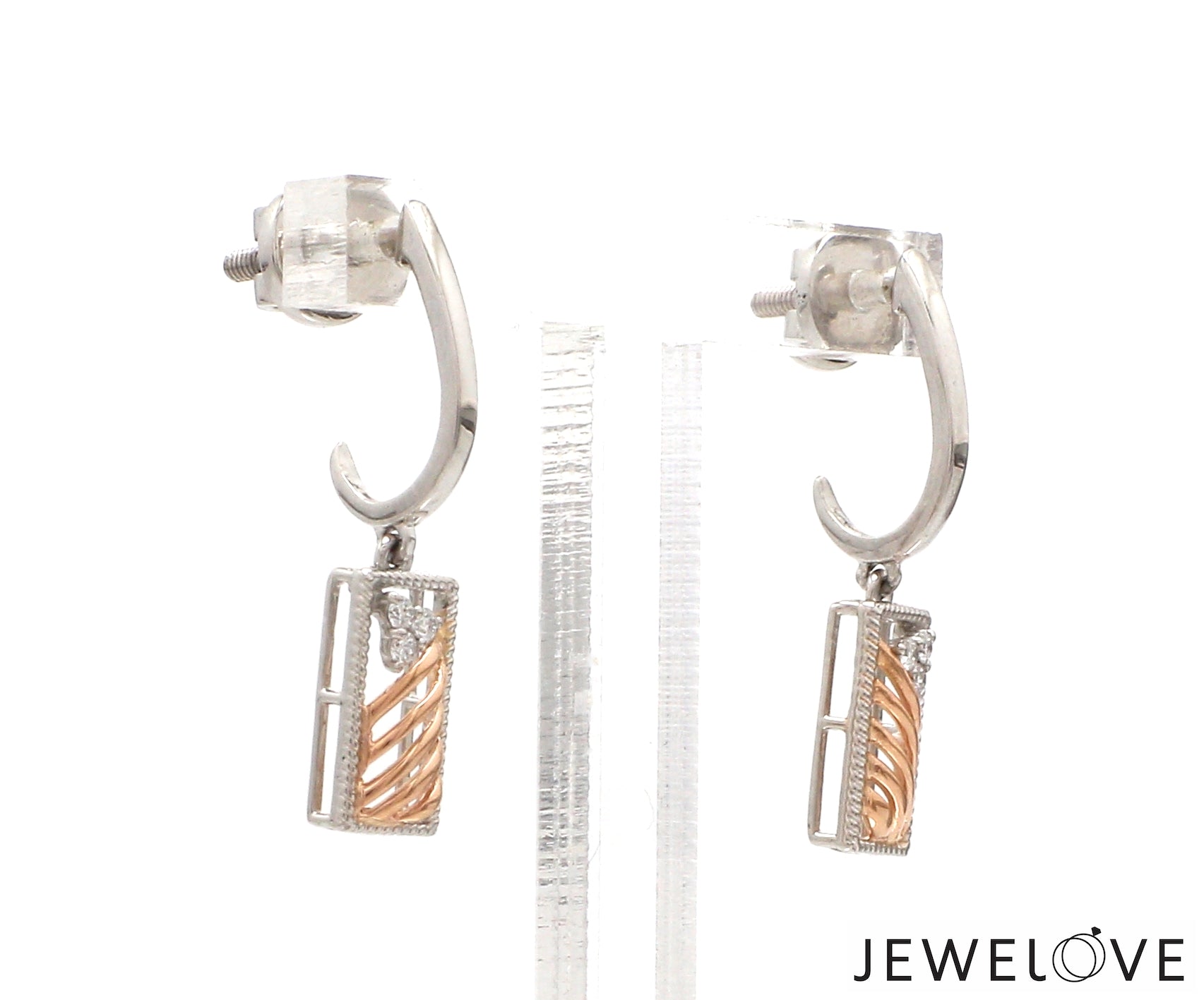 Evara Platinum Rose Gold Diamonds Earrings for Women JL PT E 314   Jewelove.US