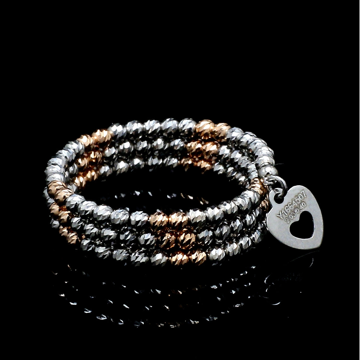 Japanese 3 Row Flexible Platinum Rose Gold Fusion Ring with Diamond Cutting JL PT 1375