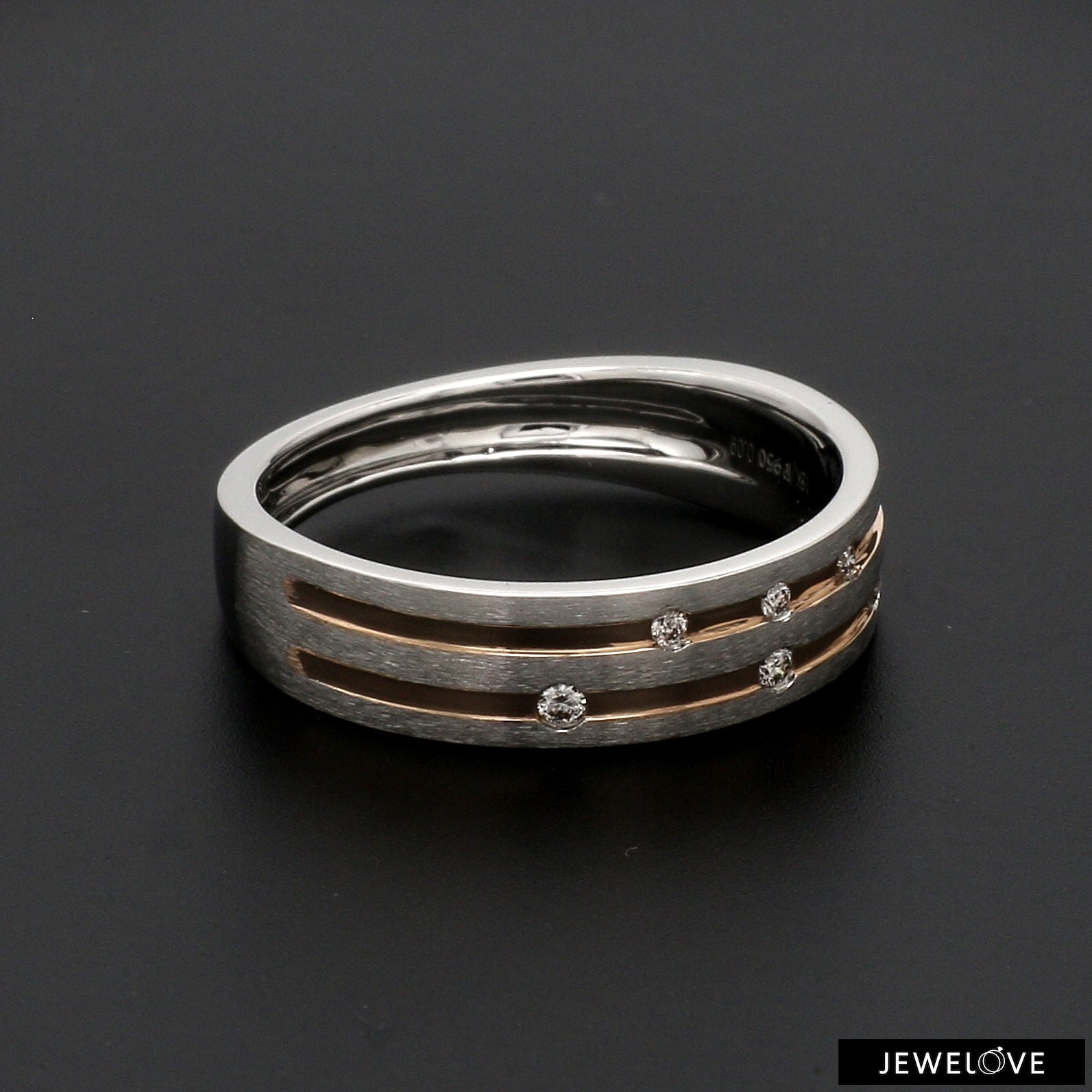 Designer Platinum Rose Gold Ring with Grooves & Diamonds for Women JL PT 570-A