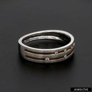 Designer Platinum Rose Gold Ring with Grooves & Diamonds for Women JL PT 570-A