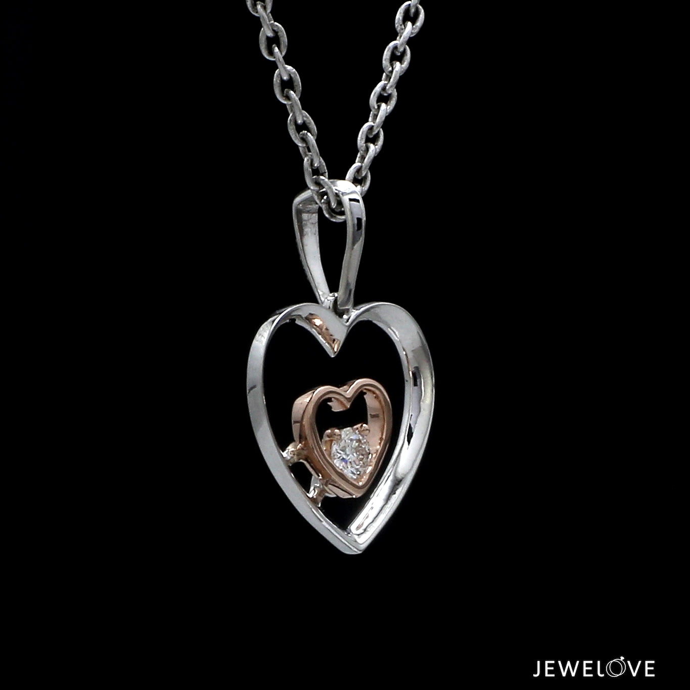 Evara Platinum & Rose Gold Heart Single Diamond Pendant JL PT P 325