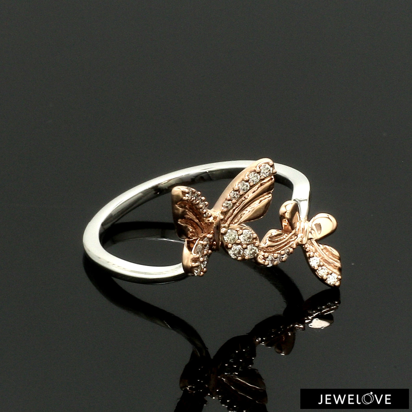 Evara Platinum Rose Gold Diamond Butterfly Ring for Women JL PT 1410