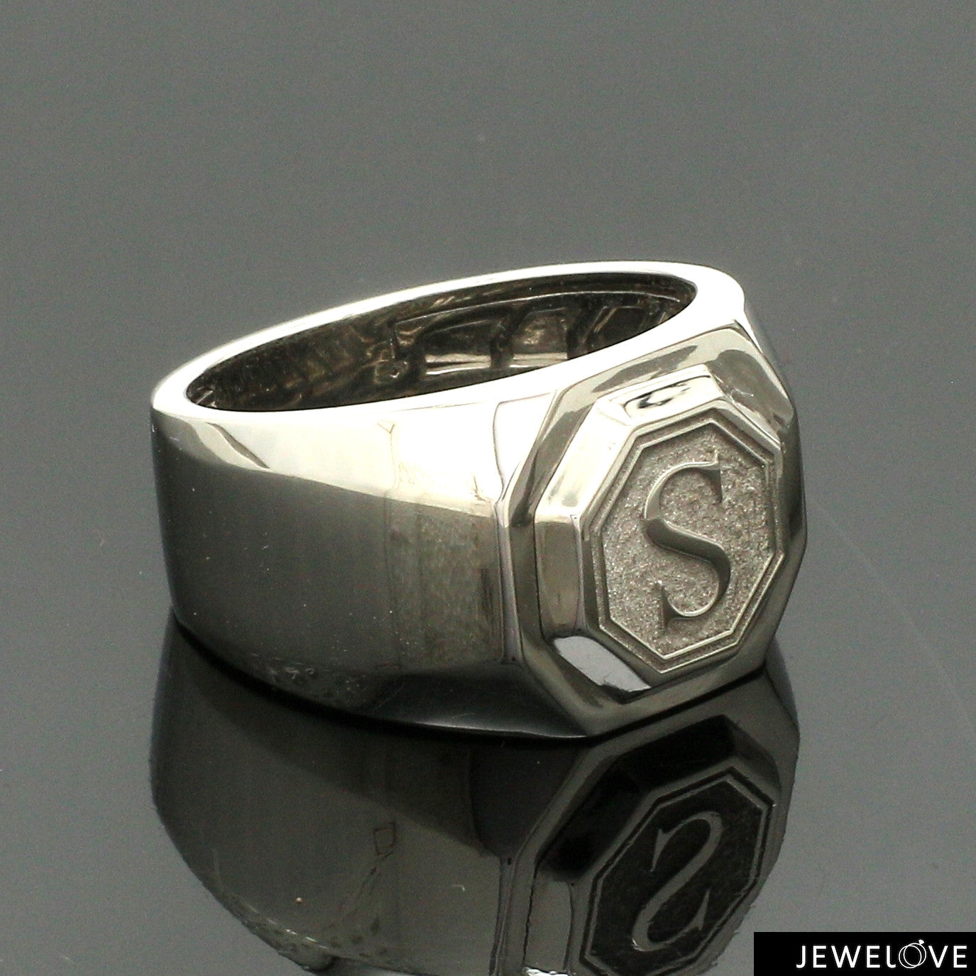 Customised Alphabet / Initial Platinum Signet Ring for Men JL PT 1373