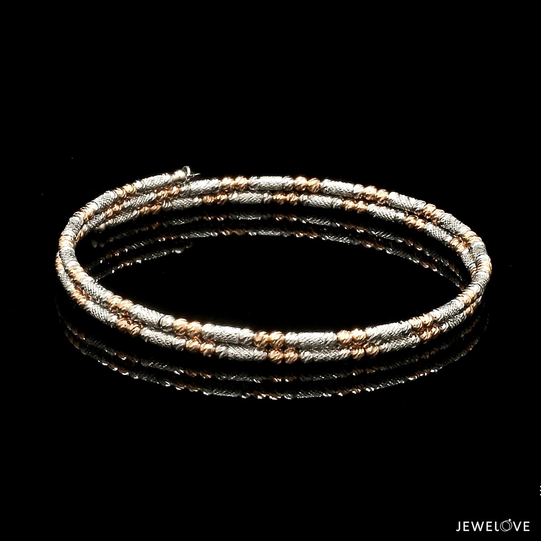 Japanese 2-row Platinum & Rose Gold Bracelet for Women with Diamond Cut Balls JL PTB 1226
