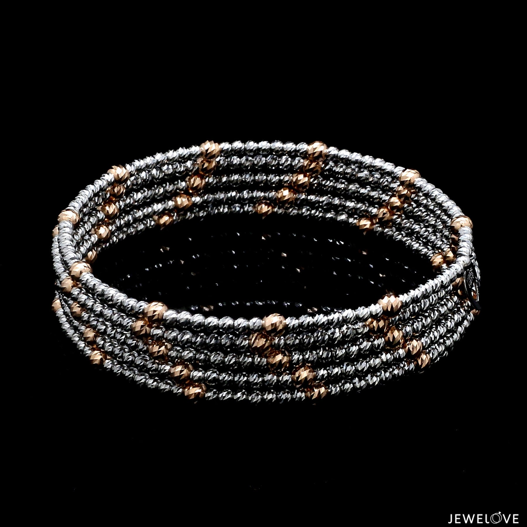 Japanese 5-row Platinum & Rose Gold Bracelet for Women with Diamond Cut Balls JL PTB 1272