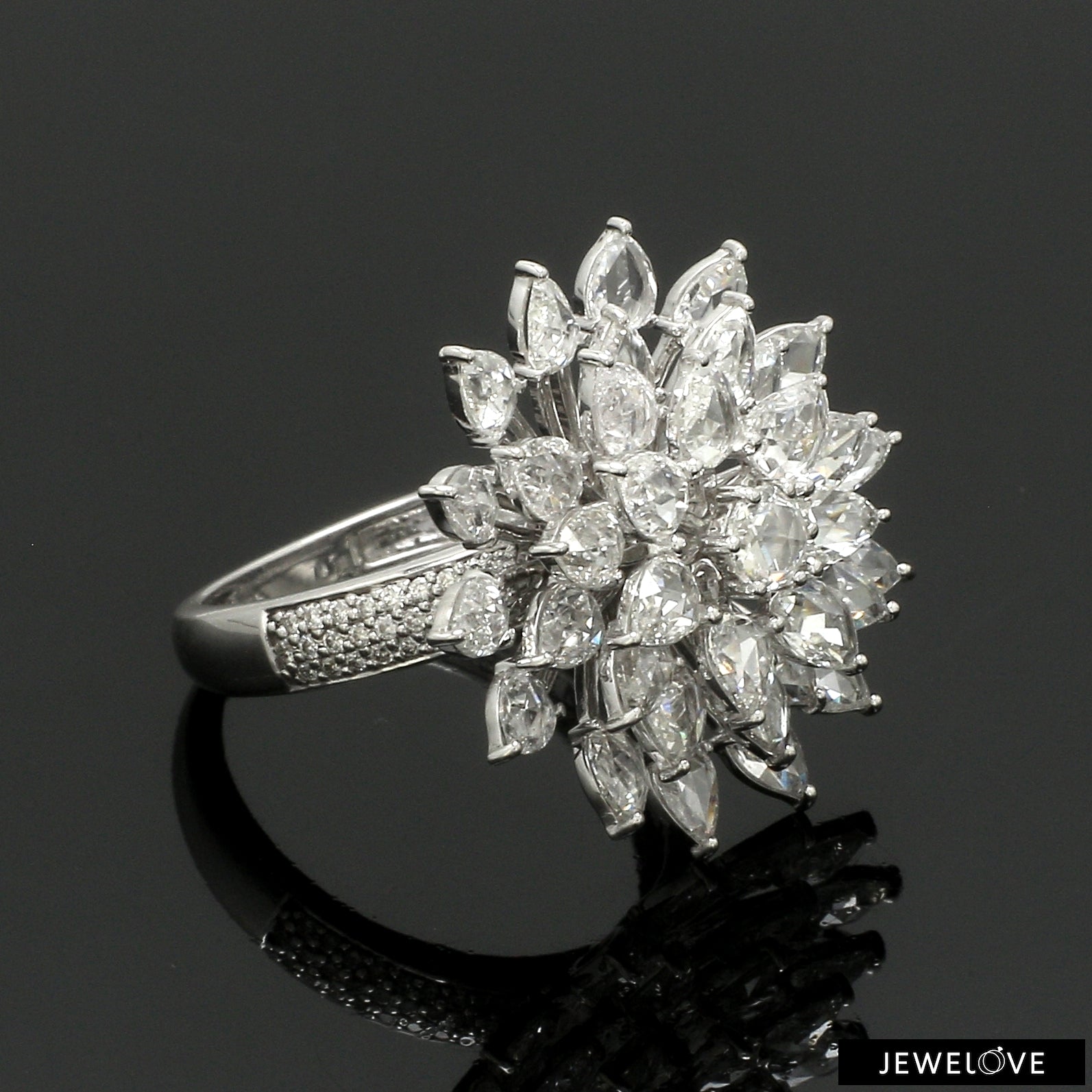 18K White Gold Rose Cut Diamond Ring for Women JL AU 121