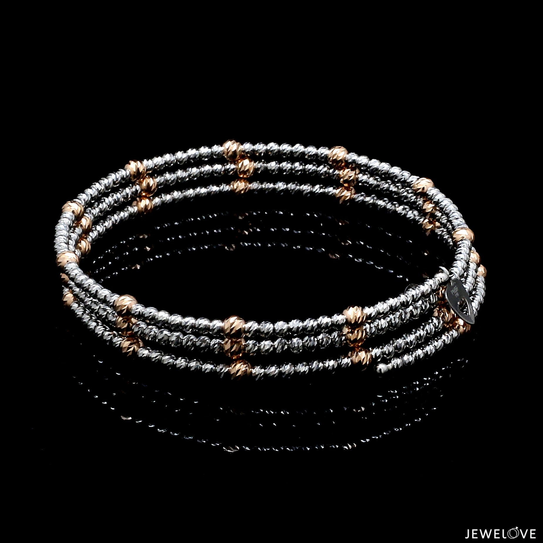 Japanese 3-row Platinum & Rose Gold Bracelet for Women with Diamond Cut Balls JL PTB 1261