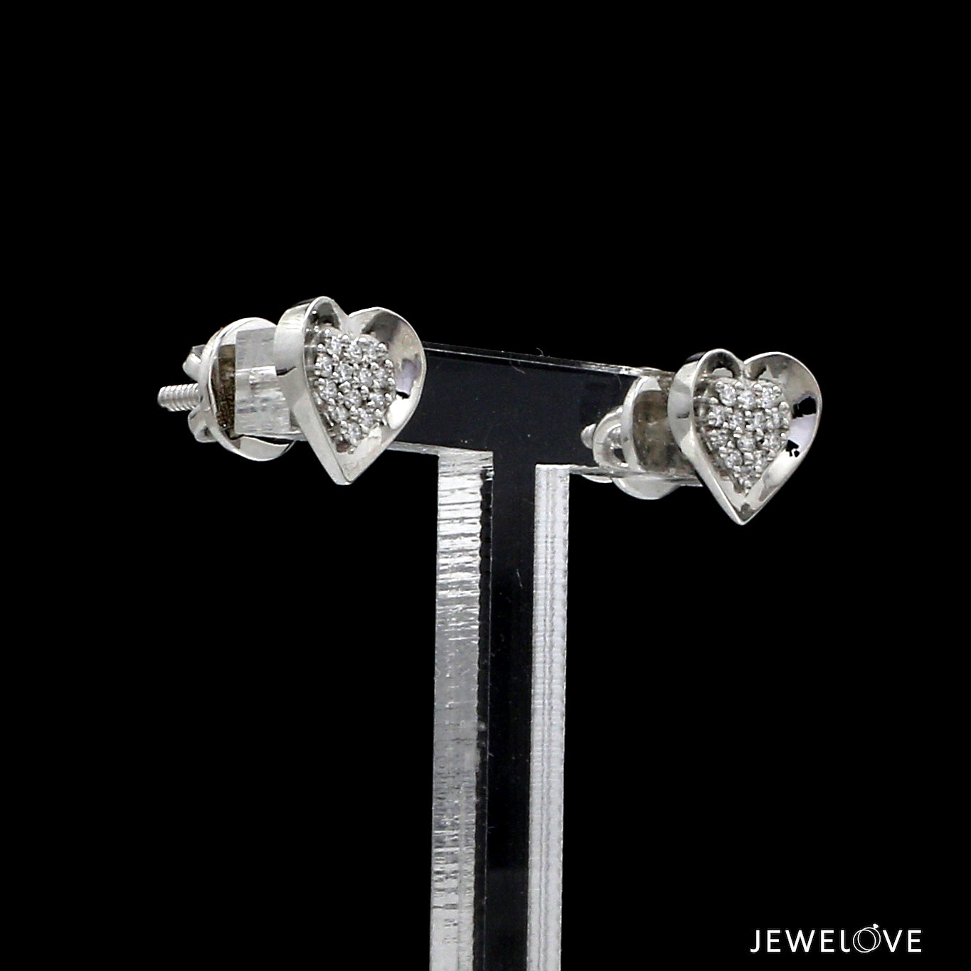 Evara Platinum Diamond Heart Earrings JL PT E 326   Jewelove.US