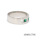 Load image into Gallery viewer, Platinum Lab Grown Princess Cut Diamonds with Natural Emerald Ring for Men JL PT LG 1483
