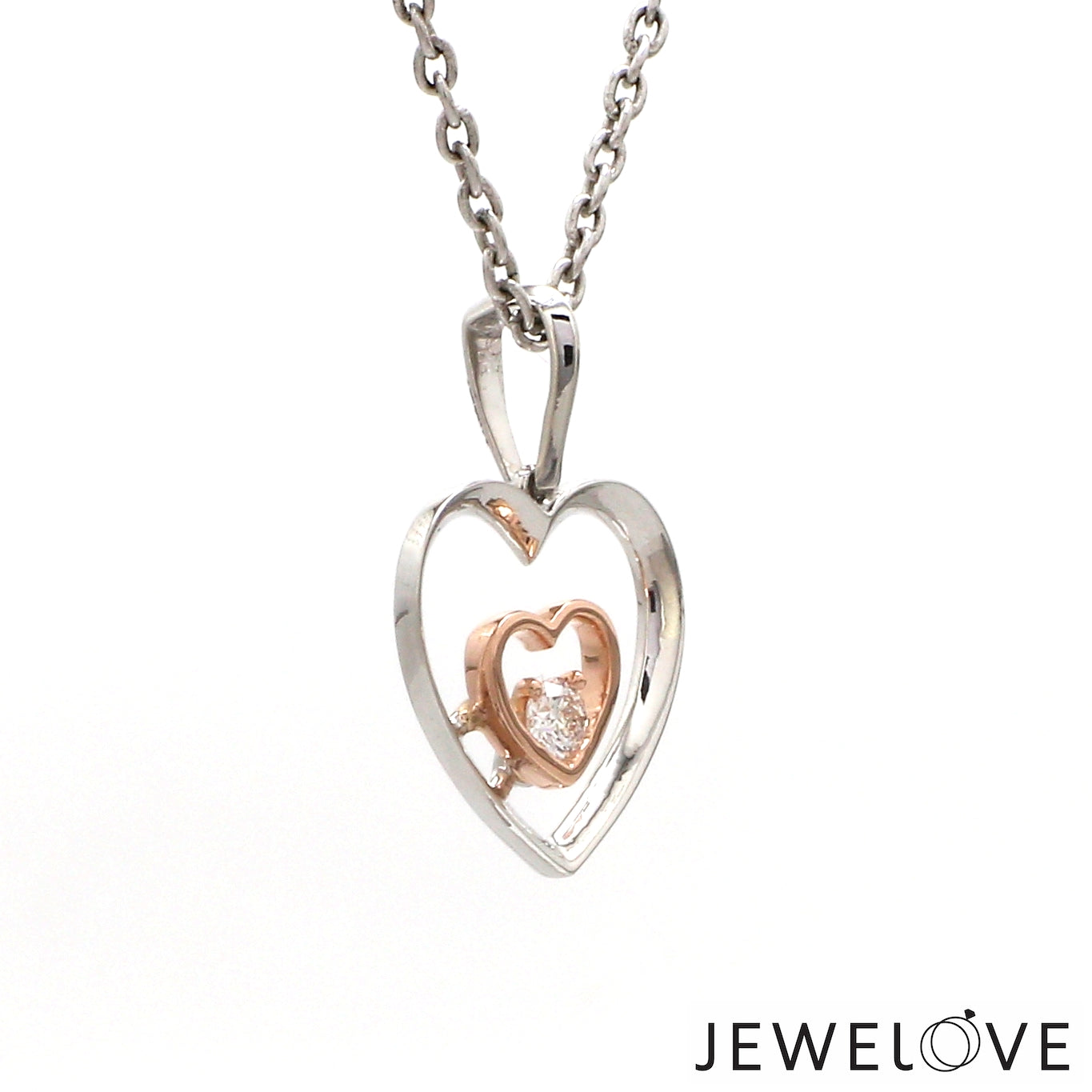 Evara Platinum & Rose Gold Heart Single Diamond Pendant JL PT P 325
