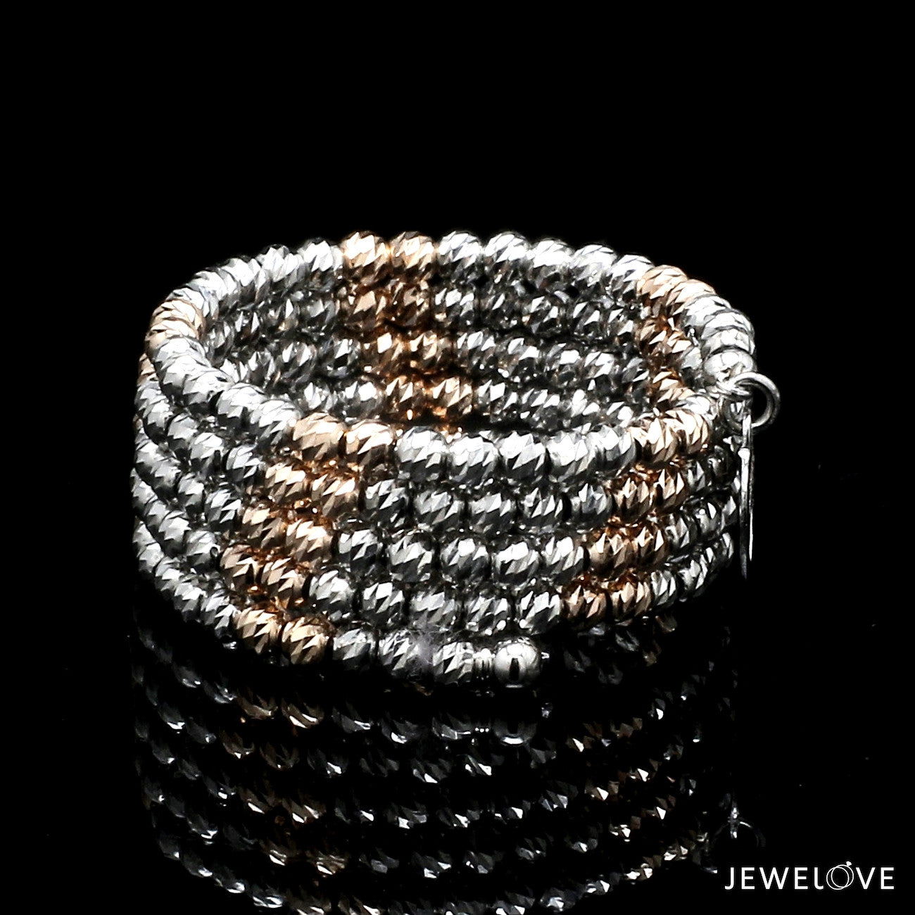 Japanese 5 Row Flexible Platinum Rose Gold Fusion Ring with Diamond Cutting JL PT 1374