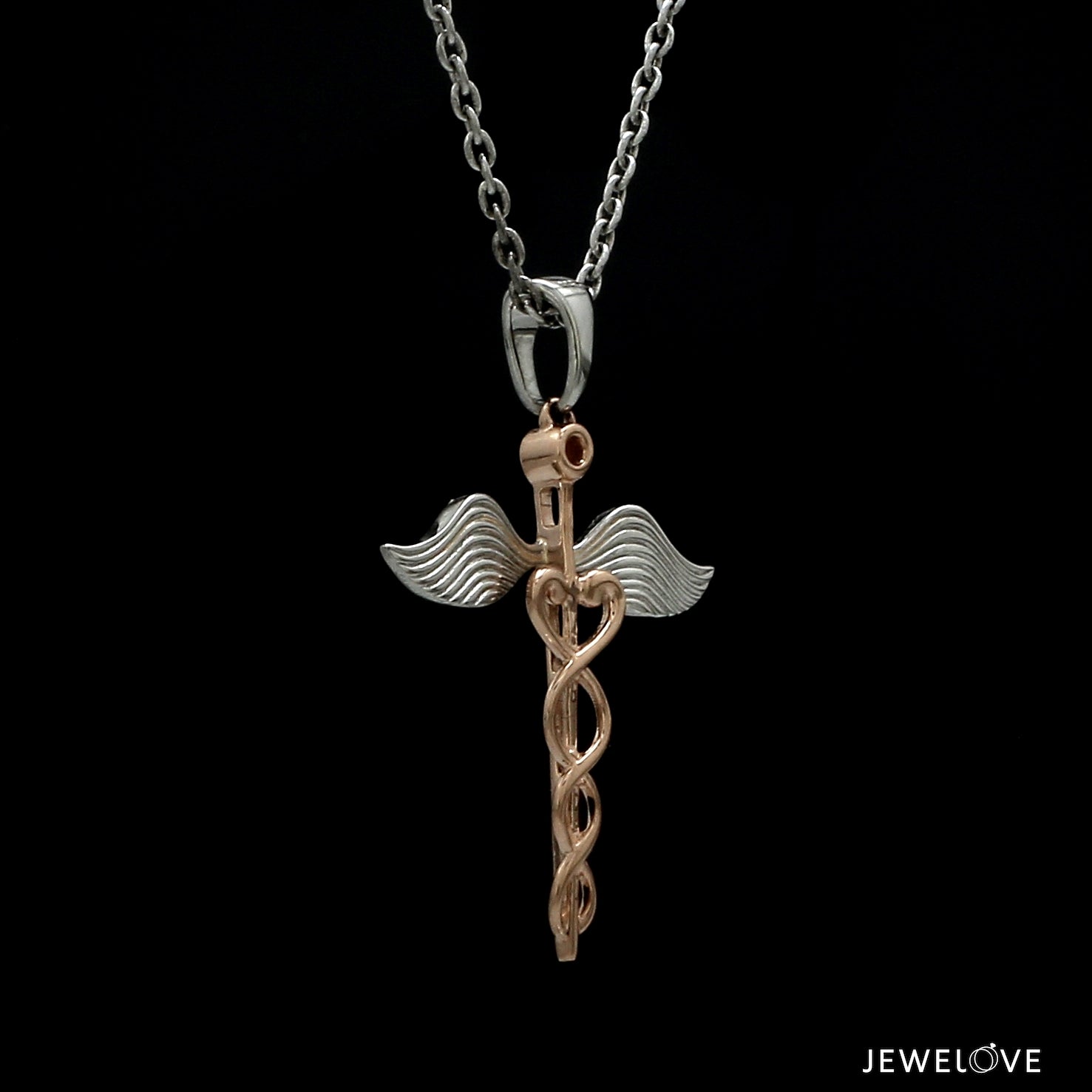 Platinum Rose Gold Caduceus Pendant for Doctors with Wings JL PT P 319-A