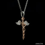 Load image into Gallery viewer, Platinum Rose Gold Caduceus Pendant for Doctors with Wings JL PT P 319-A
