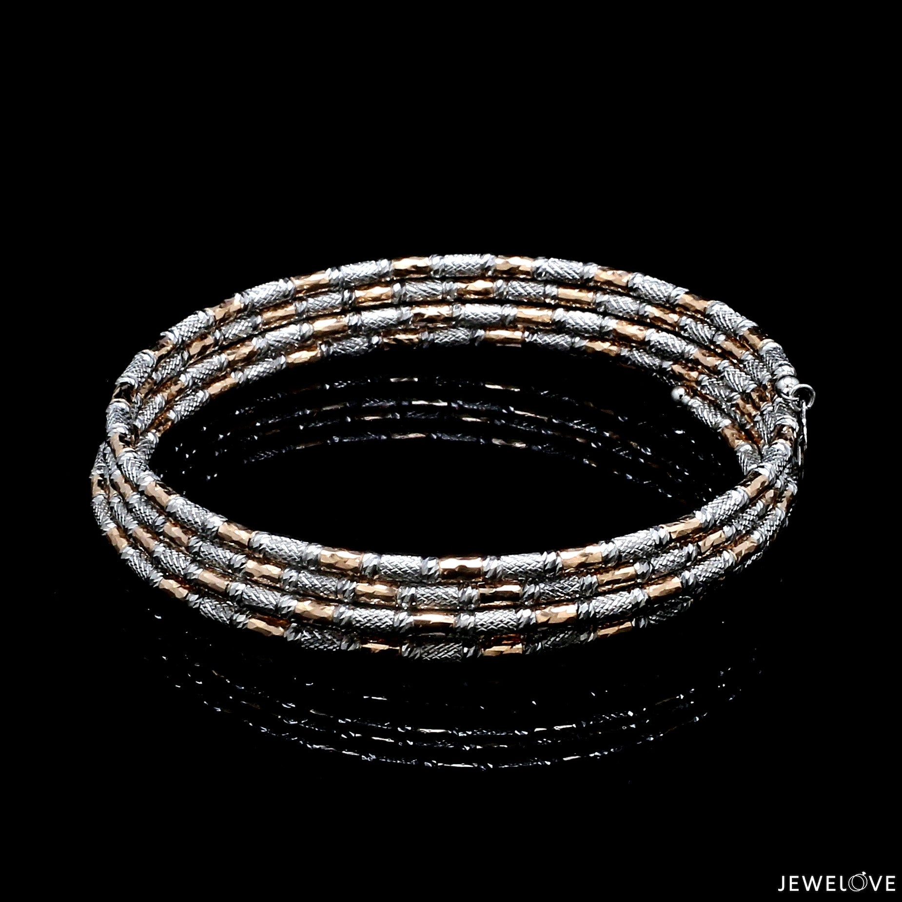 Japanese 5-row Platinum & Rose Gold Bracelet for Women with Diamond Cut Balls JL PTB 1273