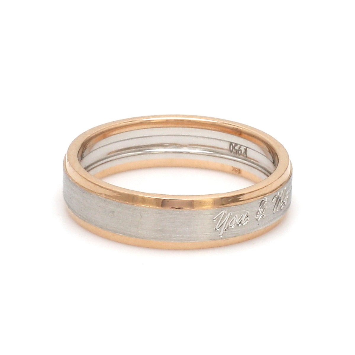 Engraved Platinum Love Bands with Rose Gold You & Me Ring JL PT 1404