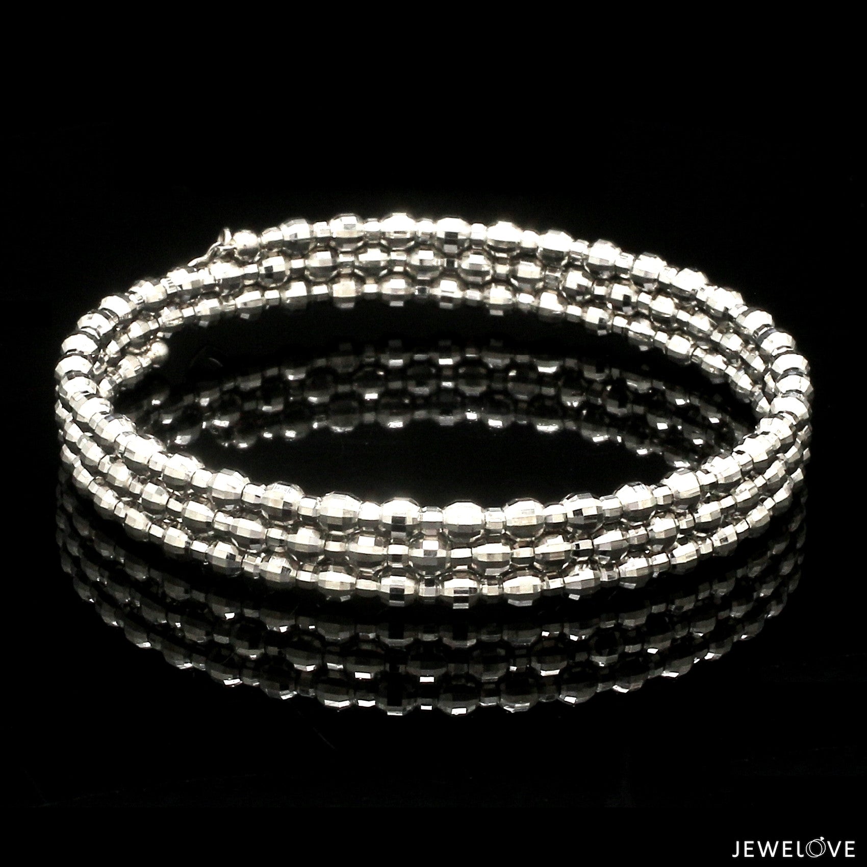 Dazzling Shiny 3-row Japanese Platinum Bracelet for Women with Diamond Cut Balls JL PTB 721