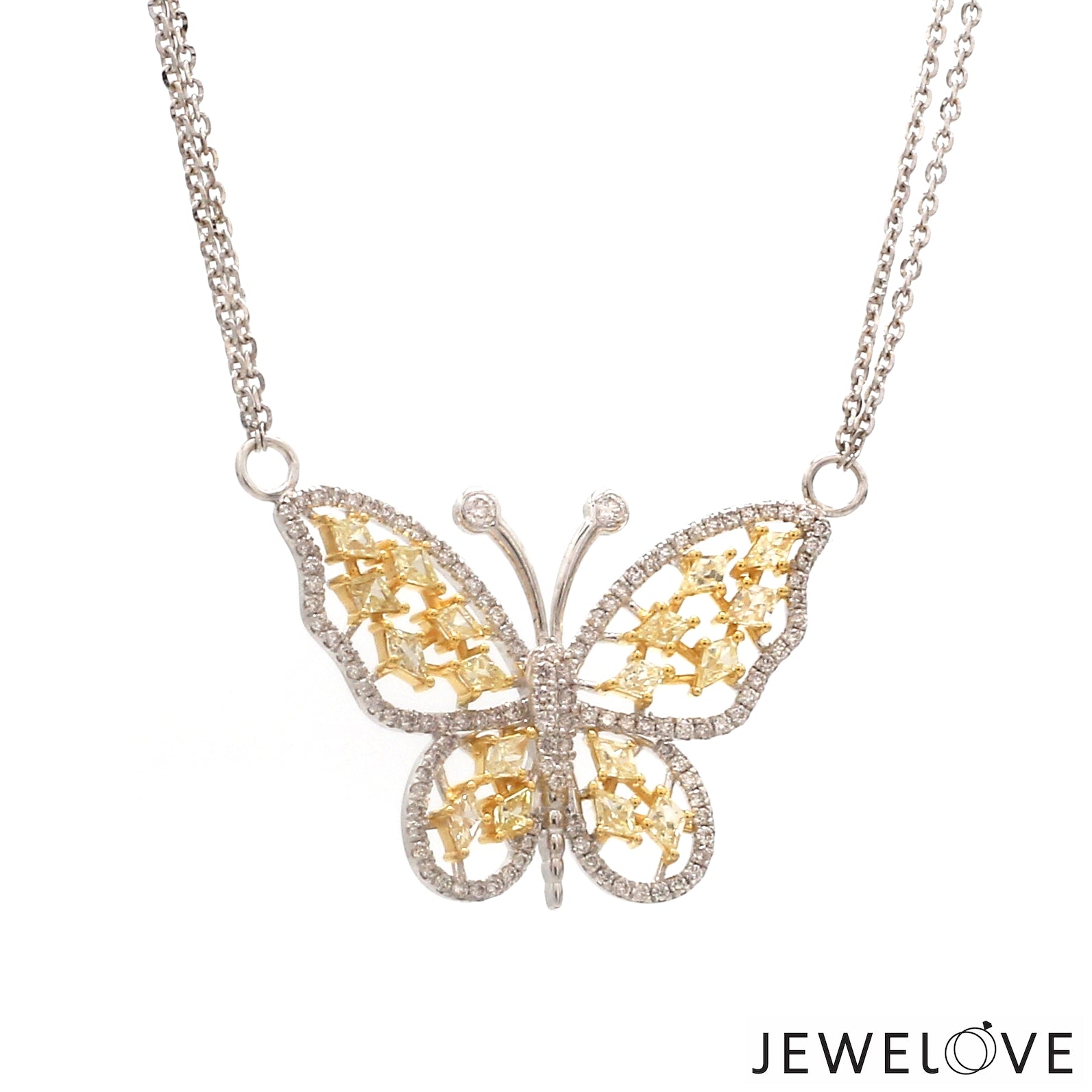 Natural Fancy Color Yellow Diamond Butterfly Pendant Chain Set for Women JL AU PE YD 101
