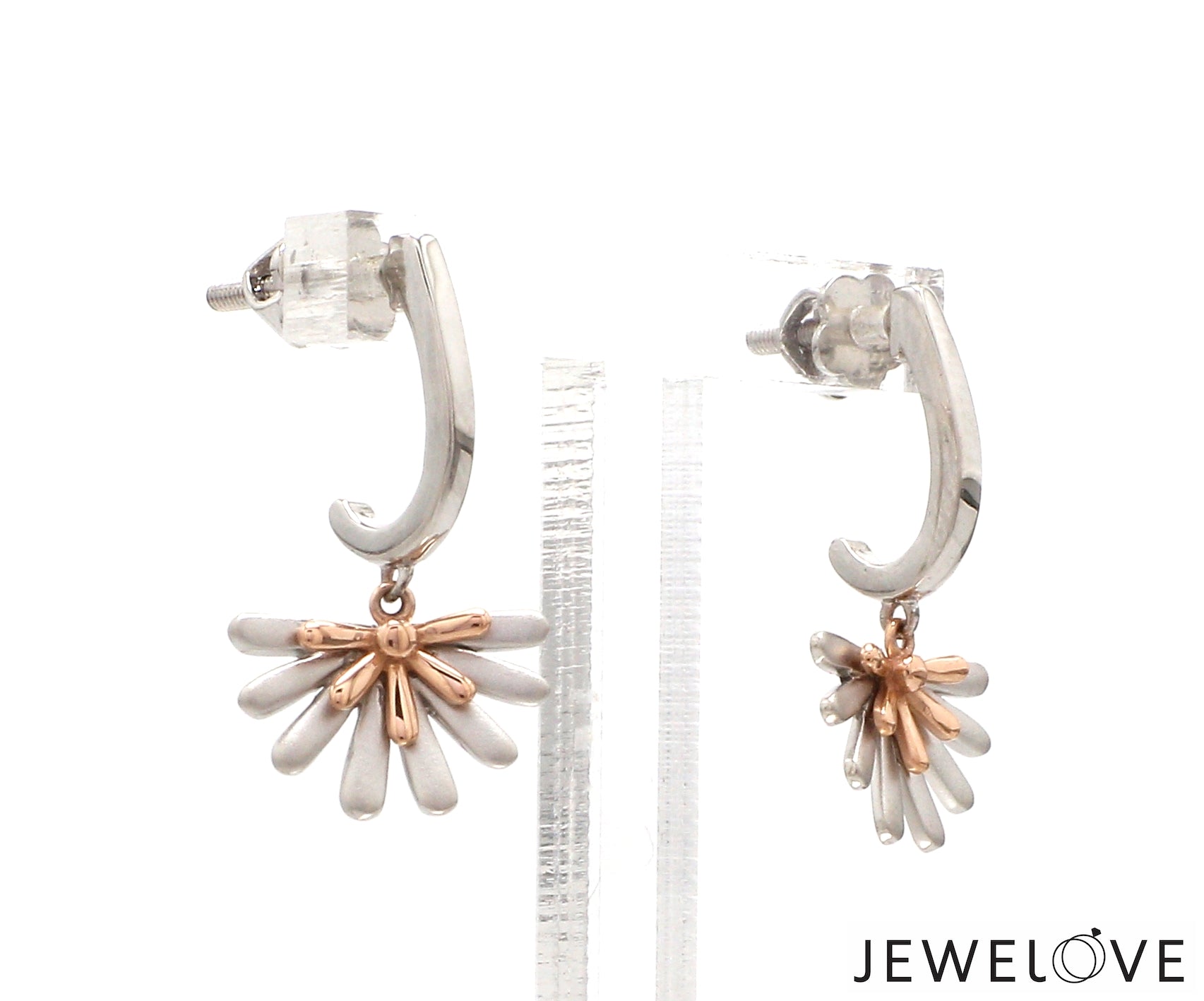 Evara Platinum Rose Gold Diamond Cut Earrings for Women JL PT E 256   Jewelove.US