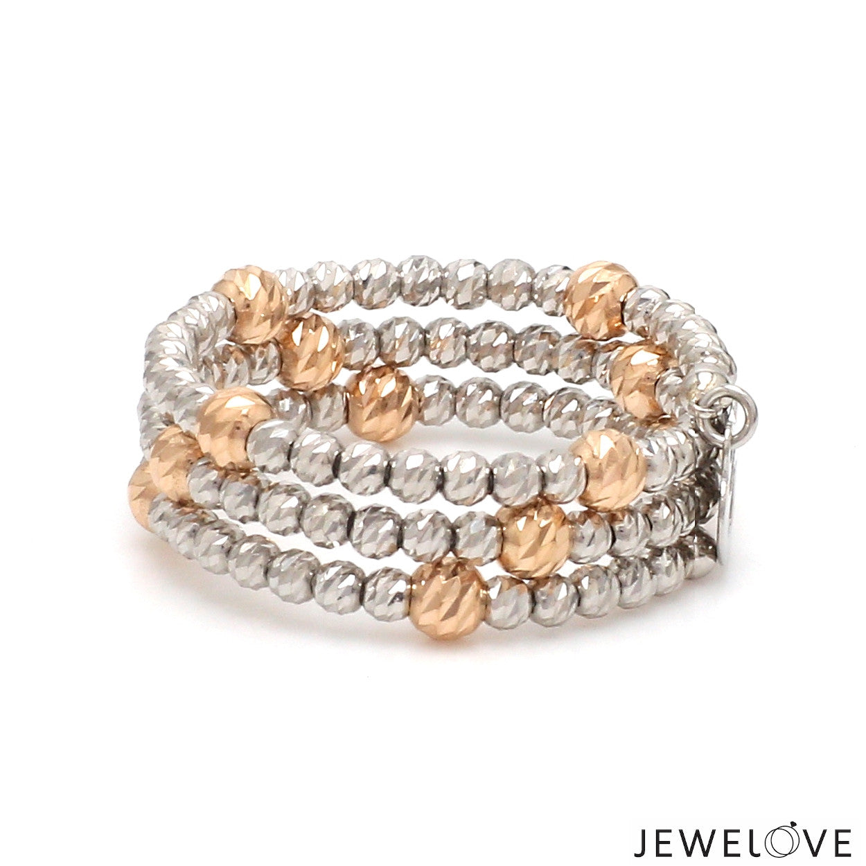Japanese 3 Row Flexible Platinum Rose Gold Fusion Ring with Diamond Cutting JL PT 1377