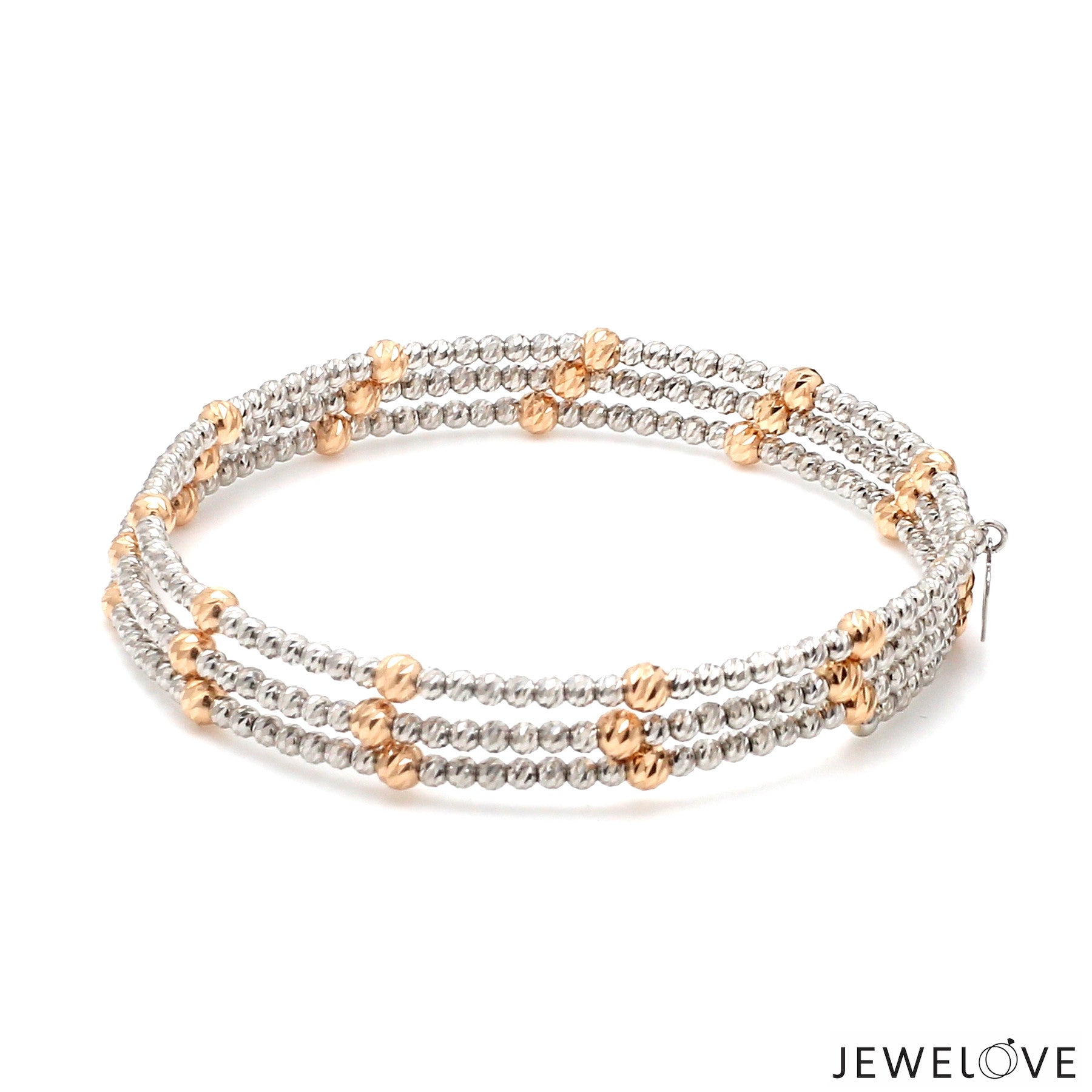 Japanese 3-row Platinum & Rose Gold Bracelet for Women with Diamond Cut Balls JL PTB 1261