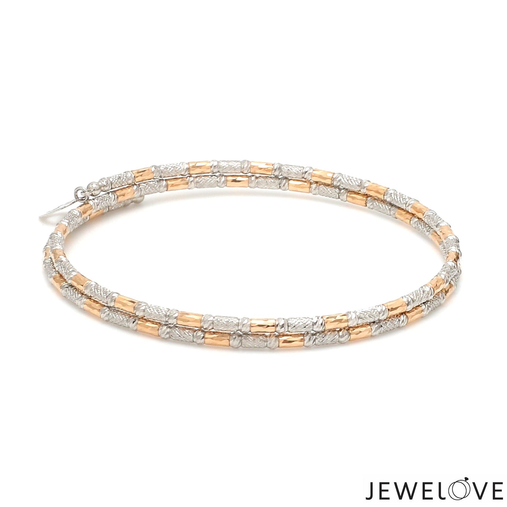 Japanese 2-row Platinum & Rose Gold Bracelet for Women with Diamond Cut Balls JL PTB 1227