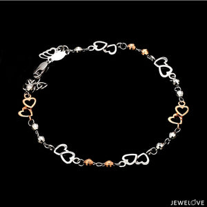Japanese Double Heart Platinum Rose Gold Bracelet with Diamond Cut Balls JL PTB 1213