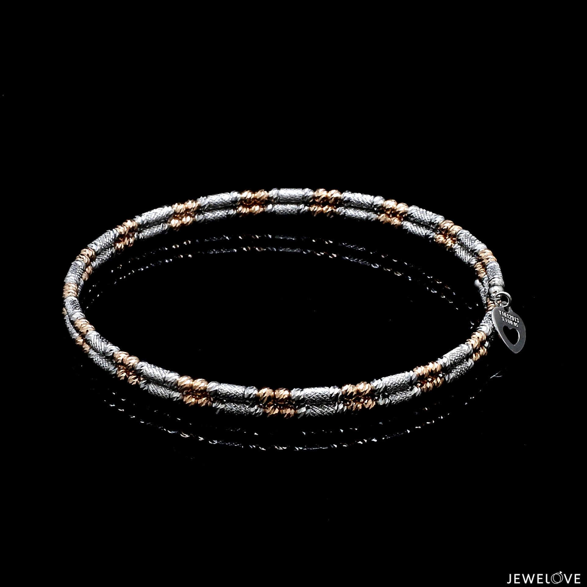 Japanese 2-row Platinum & Rose Gold Bracelet for Women with Diamond Cut Balls JL PTB 1277