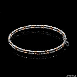 Japanese 2-row Platinum & Rose Gold Bracelet for Women with Diamond Cut Balls JL PTB 1277