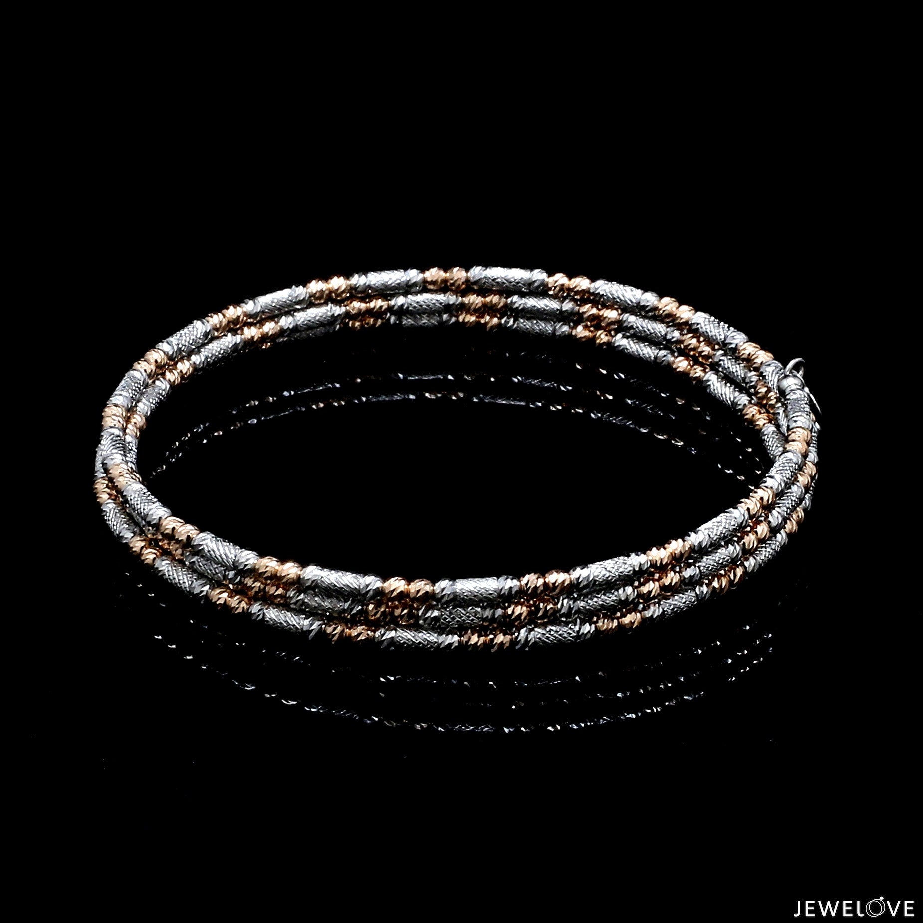 Japanese 3-row Platinum & Rose Gold Bracelet for Women with Diamond Cut Balls JL PTB 1276