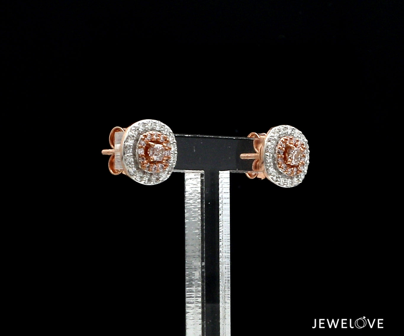 18K Rose Gold Cushion Earrings with Pink Cushion Cut & White Round Diamond JL AU PD 104