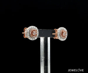 18K Rose Gold Cushion Earrings with Pink Cushion Cut & White Round Diamond JL AU PD 104