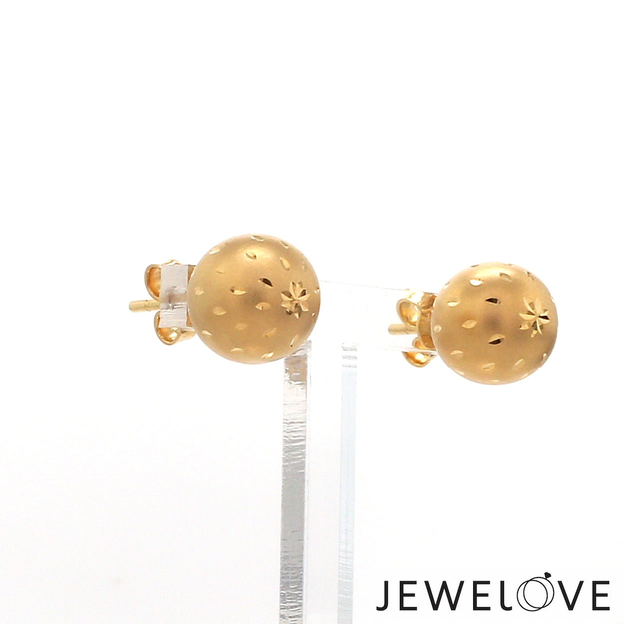 18K Yellow Diamond Cut Balls Gold Earrings JL AU E 01   Jewelove.US