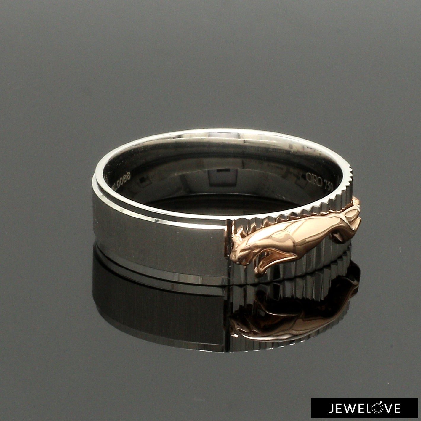 Platinum Ring with Rose Gold Jaguar for Men JL PT 1308   Jewelove.US