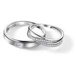 Load image into Gallery viewer, Simple His &amp; Designer Her Platinum Couple Rings with Diamonds JL PT 531  Both Jewelove.US
