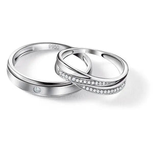 Simple His & Designer Her Platinum Couple Rings with Diamonds JL PT 531  Both Jewelove.US
