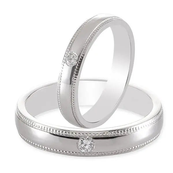 Single Diamond Milgrain Platinum Couple Rings JL PT 539  Both Jewelove.US