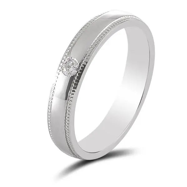 Single Diamond Milgrain Platinum Couple Rings JL PT 539  Men-s-Ring-only Jewelove.US