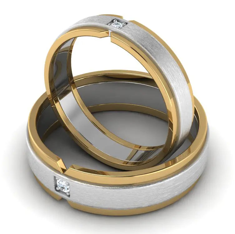 Single Diamond Platinum & Yellow Gold Fusion Couple Rings JL PT 641   Jewelove.US