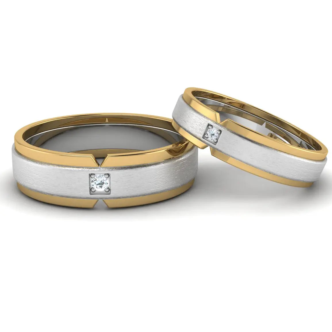 Single Diamond Platinum & Yellow Gold Fusion Couple Rings JL PT 641  Both Jewelove.US