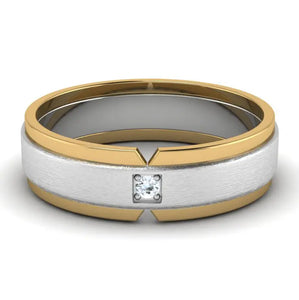 Single Diamond Platinum & Yellow Gold Fusion Couple Rings JL PT 641  Men-s-Ring-only Jewelove.US