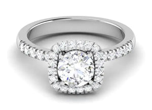 Single Halo Diamond Solitaire Platinum Ring with Diamonds on the Shank JL PT 497   Jewelove.US