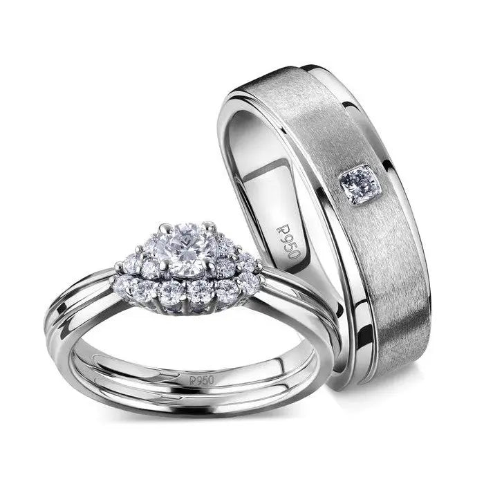 Spark of Love - Platinum Couple Rings with Diamonds JL PT 600  Both Jewelove.US