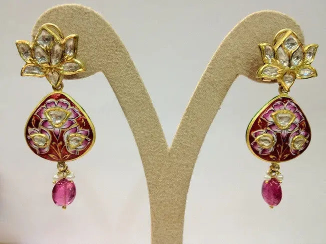 The Pink Lotus Earring Pair SJ PS 50 by Suranas Jewelove   Jewelove