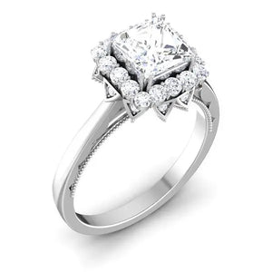 Thorny Flower - 1 Carat Princess Cut Halo Platinum Solitaire Ring JL PT 6604   Jewelove.US