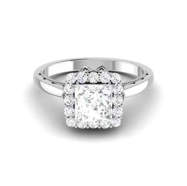 Thorny Flower - 1 Carat Princess Cut Halo Platinum Solitaire Ring JL PT 6604   Jewelove.US