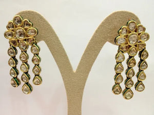 Triple line Uncut Diamond Polki Chandelier Earrings by Suranas Jewelove   Jewelove