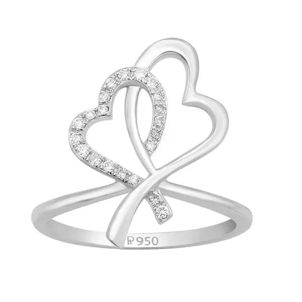 Two Hearts Platinum Ring with Diamonds JL PT 336   Jewelove.US