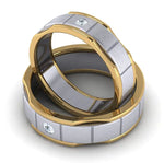 Load image into Gallery viewer, Unique Shape Platinum Love Bands with Single Diamond &amp; Yellow Gold Border JL PT 648 - Yellow Gold   Jewelove.US
