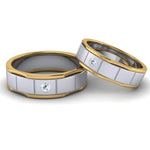 Load image into Gallery viewer, Unique Shape Platinum Love Bands with Single Diamond &amp; Yellow Gold Border JL PT 648 - Yellow Gold  Both Jewelove.US
