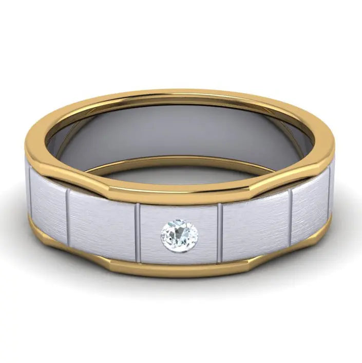 Unique Shape Platinum Love Bands with Single Diamond & Yellow Gold Border JL PT 648 - Yellow Gold  Men-s-Ring-only Jewelove.US
